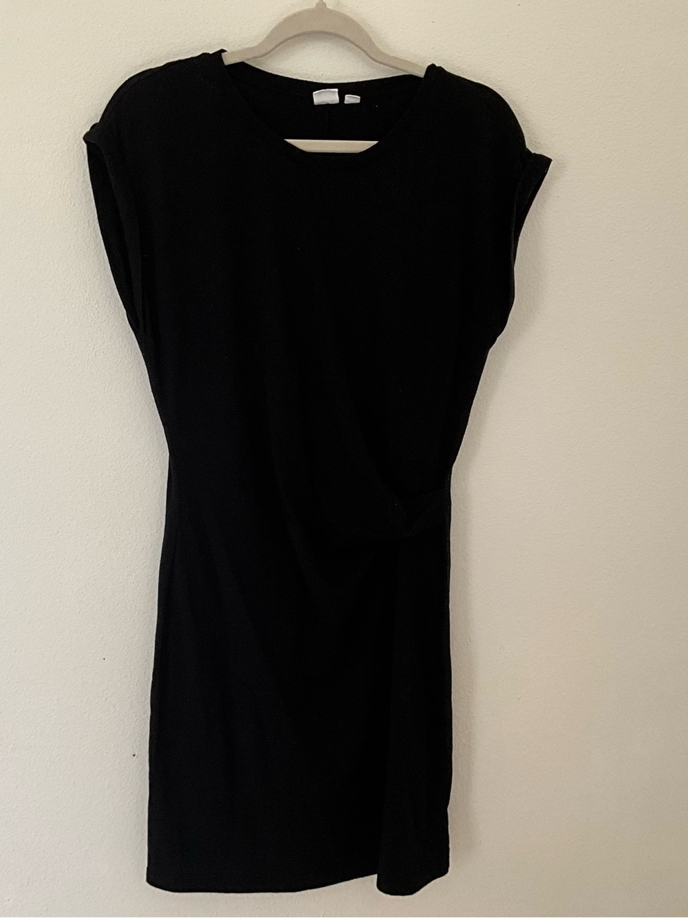 GAP Black Cap-Sleeve Draped Mini T-Shirt Dress Medium